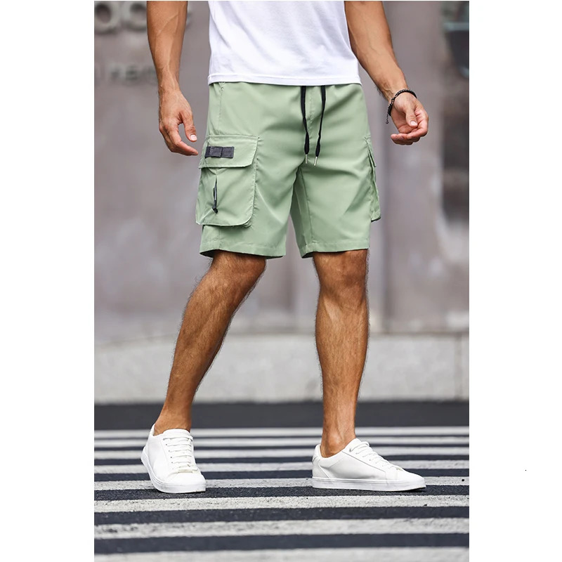 Mens Multicolor Drawstring Cargo Shorts Solid Color Pants with Pockets Casual Summer Shorts 260306