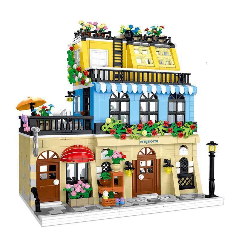 1443-1489pcs Creative City Cafe Light Streetview Building Blocks Bricks Model Sets MOC Modular Architecture Boys Toys Kids Gifts Z260306