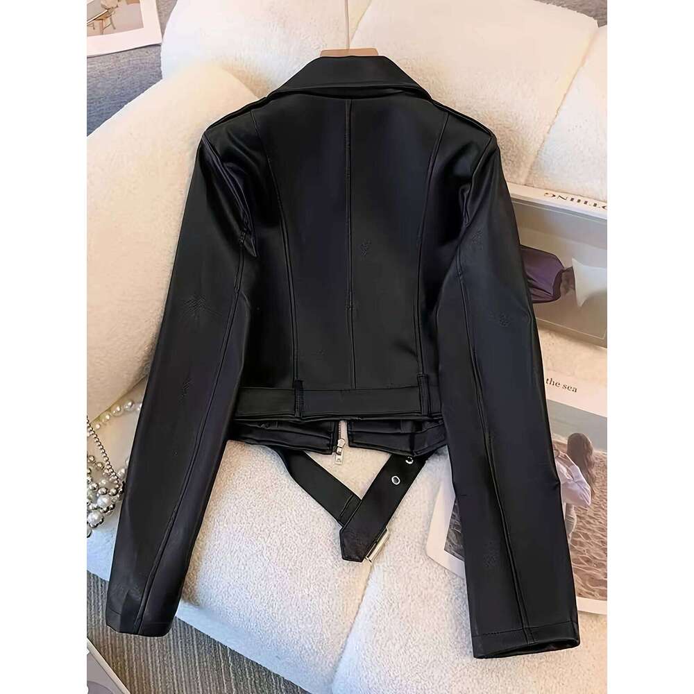 Spring and Autumn Women's Short American Retro Pu Motorcycle Leather Slim Jacket