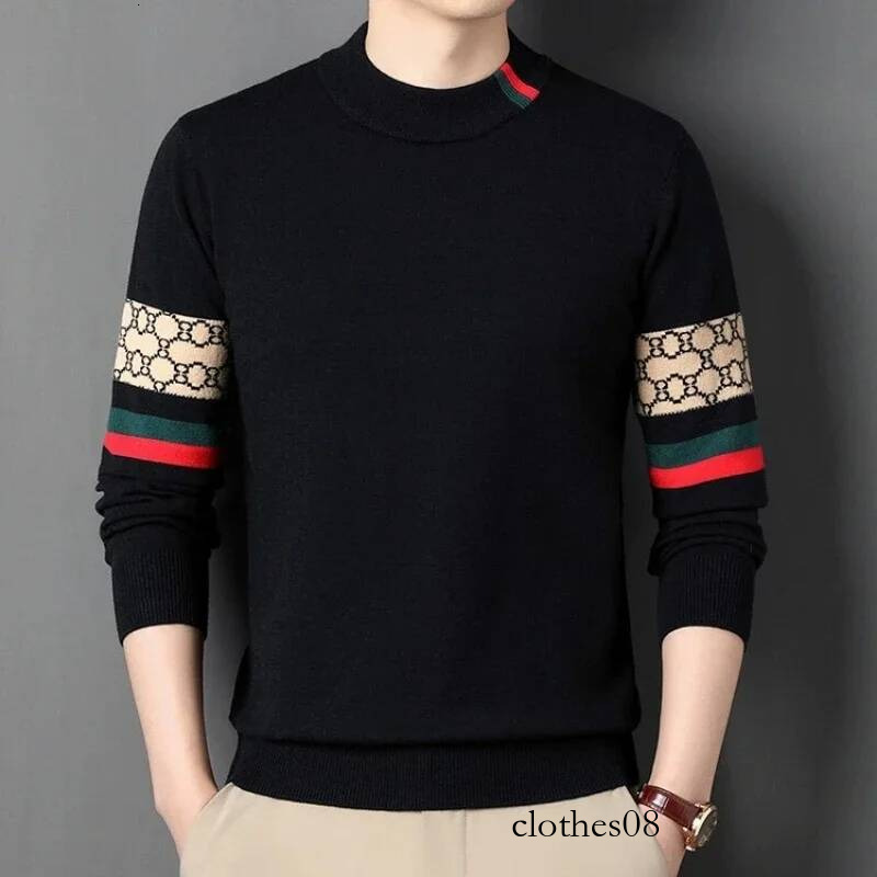 High end brand knitted sweater men's autumn winter trend European casual letter jacquard design round neck pullover