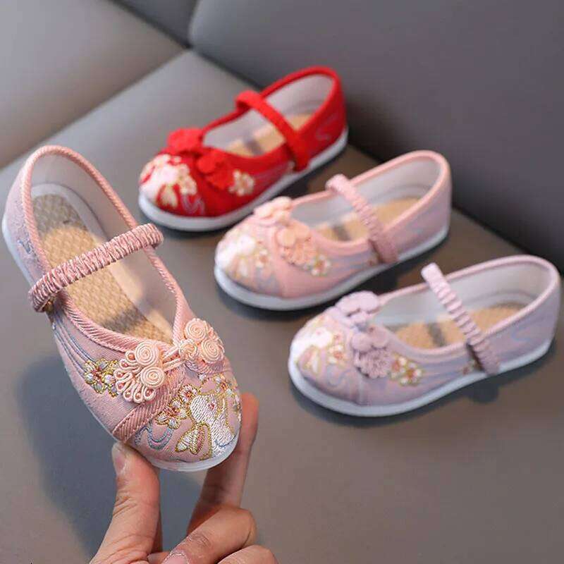 New Girls Flats Embroidery Cloth Kids For Baby Girl Loafers Chinese Style Festival Party Princess Shoes CSH1436 26H0306
