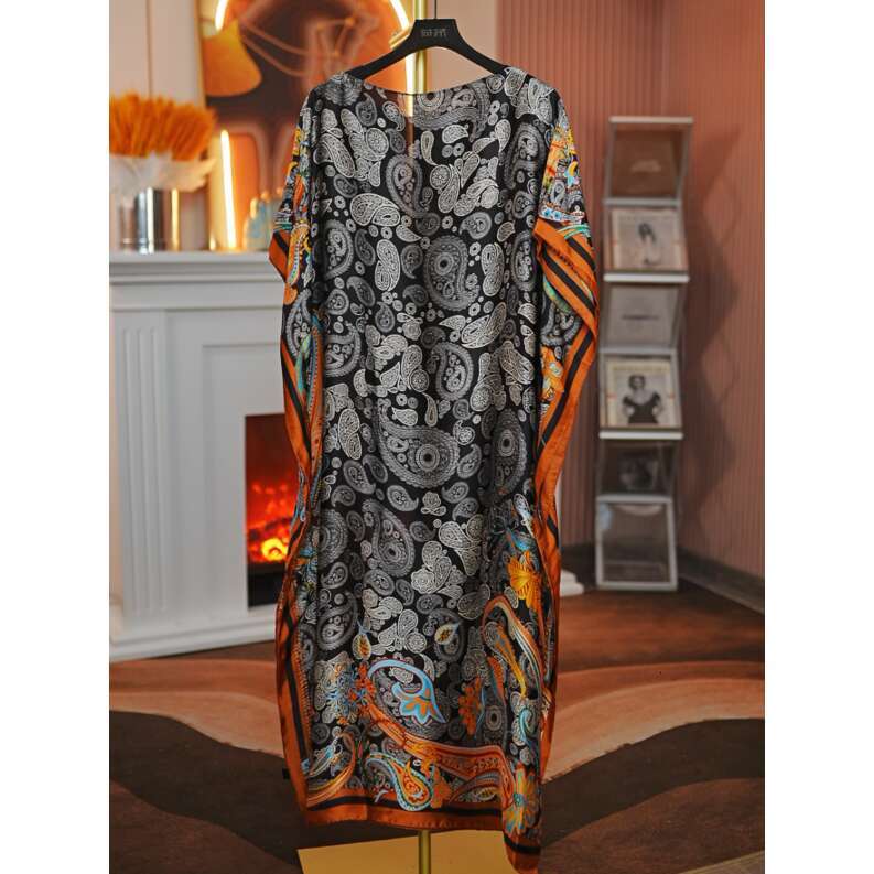 2026Summer New Chinese Style Vacation Satin Scarf Shawl Dress Two-Way Wear 120X85cm