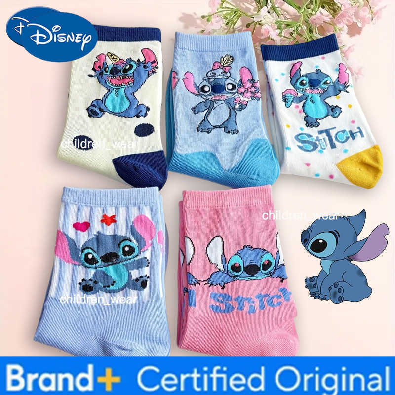 Disney New Stitch Cartoon Anime Mid-Tube Socks Stitch Dolls Premium Cotton Socks Childrens Socks Boys Girls Casual Socks H260306