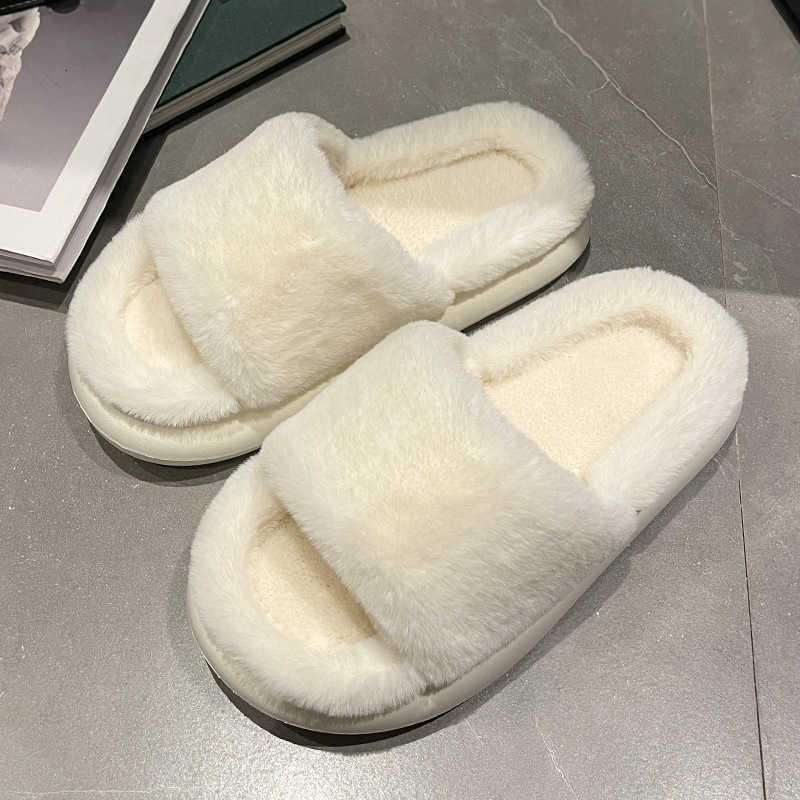Thick Sole Furry Slippers for Women Outdoor Wear Autumn Winter Trendy Ins Style Internet Celebrity 2024 New Soft Furry Half Cotton Slippers Spring Sum