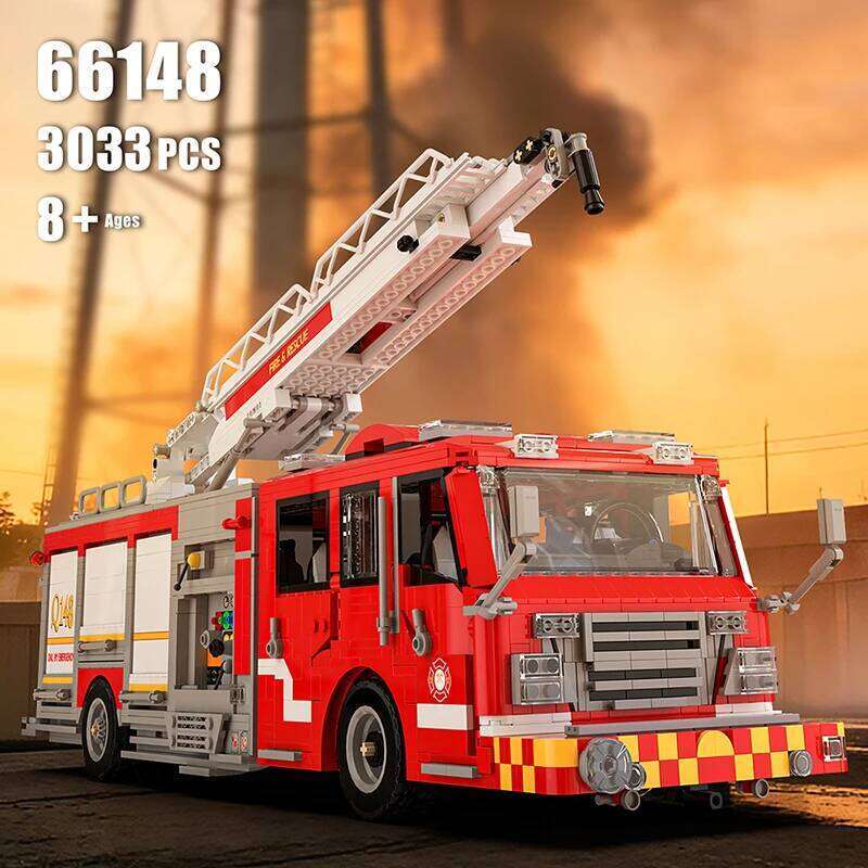 Fire Truck Elevated Water Tower Car Buildings Sets Technical Vehicle Modular Building Block Assembly Model Kit Gifts 3033PCS Z260306