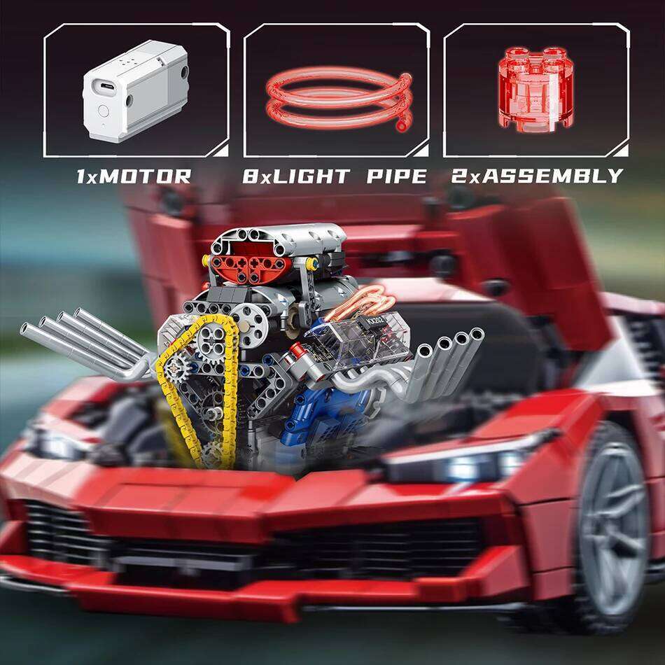 MOC Technical V8 Model Building Blocks Set LED APP Programming Motor Drive Supercar Engine Bricks Toys for Adult Kid Gift Z260306
