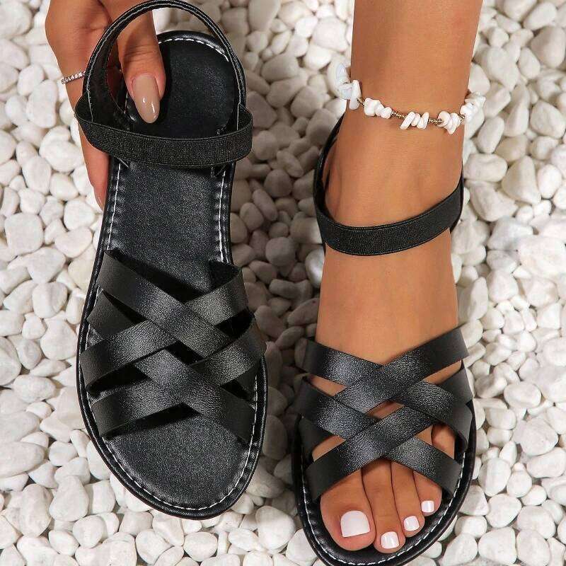 Women's Beach Glamour Sandals Elastic ankle strap Casual bohemian crossover lace-up simple holiday summer soft-soled sandals