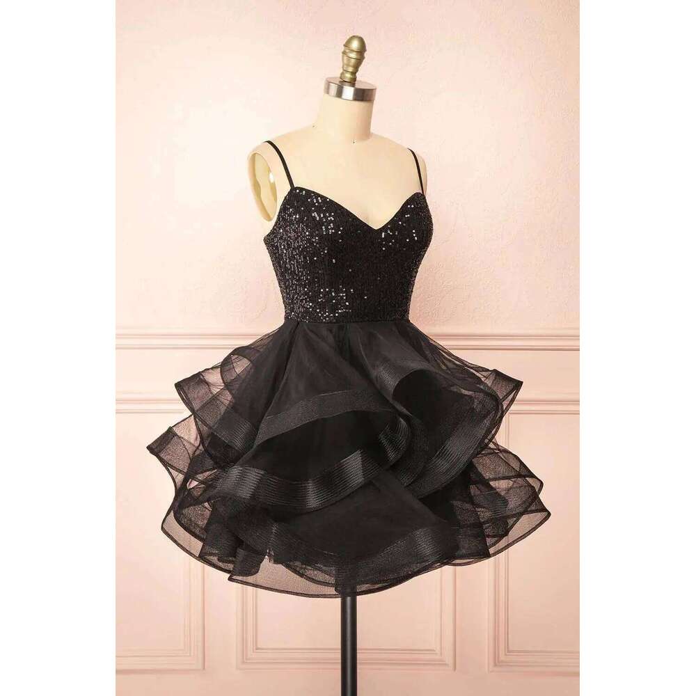 Tulle Homecoming For Teens Spaghetti Strap Sequin Short Prom Dresses Layered Cocktail Mini Dress Bridesmaid Dresses