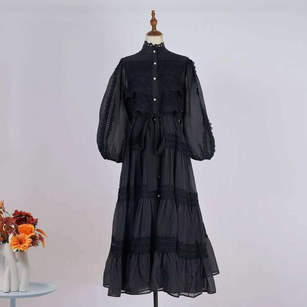 Luxury Long Dresses Women 2026 Spring Summer Embroidery Ruffle Lace Pearl Hollow Out Party Midi Dress Shirt Full Sleeve Vestidos Mdng260306