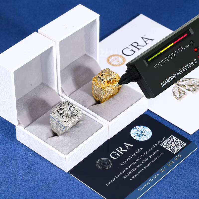 Special Design Hip Hop Jewelry Gold-Plated 925 Sterling Silver VVS Moissanite Diamond Shining 3D Tiger Ring With GRA Certificate
