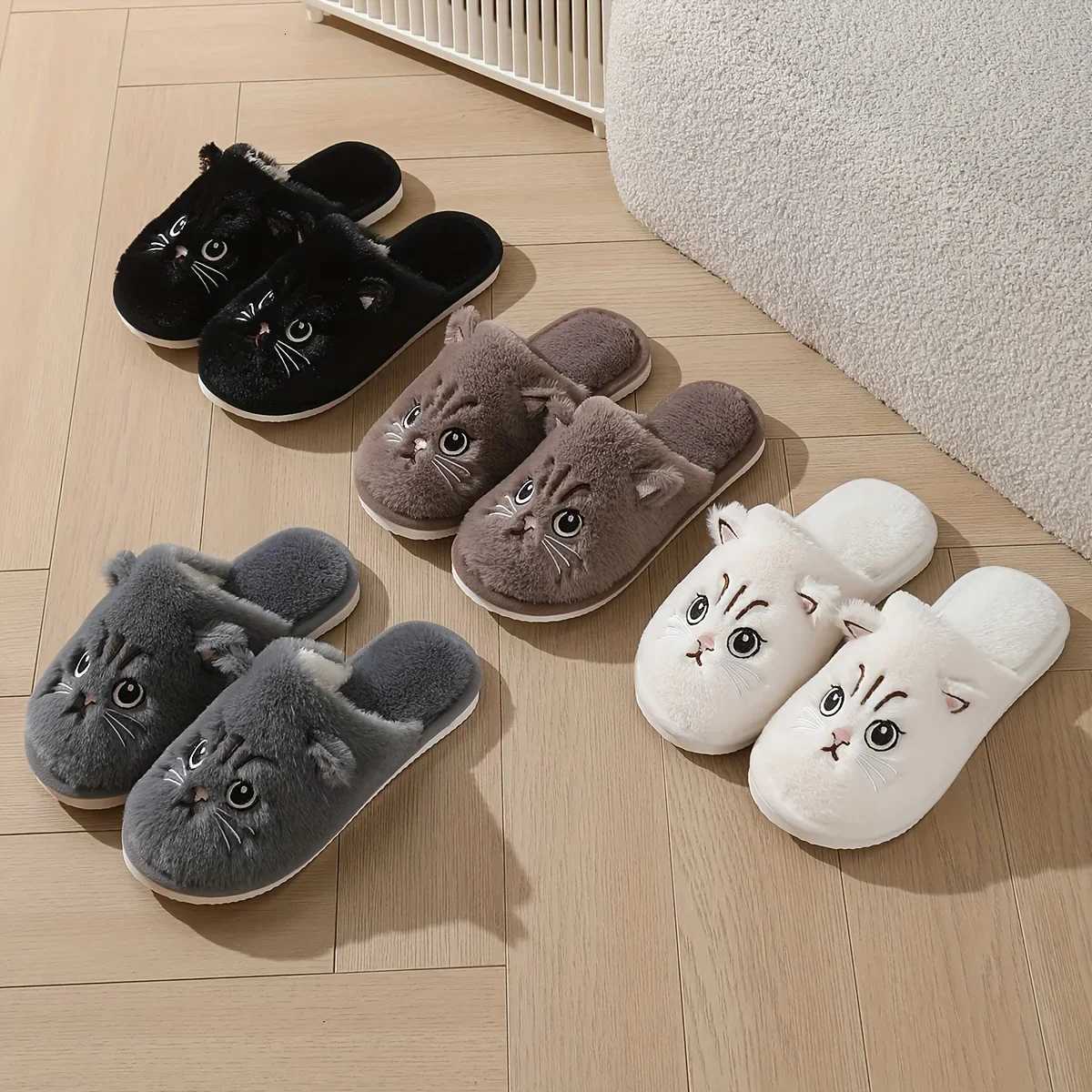 Womens Plush Cat Slippers for Winter Warm and Cozy Indoor House Shoes with Soft EVA Sole Non-Slip Design QEEDUOOF S260305