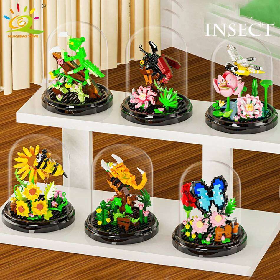 HUIQIBAO MOC Flower Potted Micro Building Block Succulent Bouquet Mini 3D Diamond Model Brick DIY Toy for Children Desk Decor. Z260306