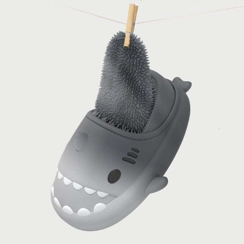Litfun Winter Plush Lining For Men Women Gradient Shark Non-slip Slides EVA Fluffy Warm Cotton Women's Slippers