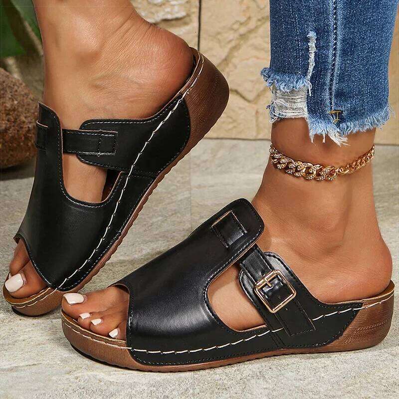 2025 Women's Peep Toe Sandals With Heels Women Wedges Heeled Slippers Indoor Outdoor Shoes Summer Footwear