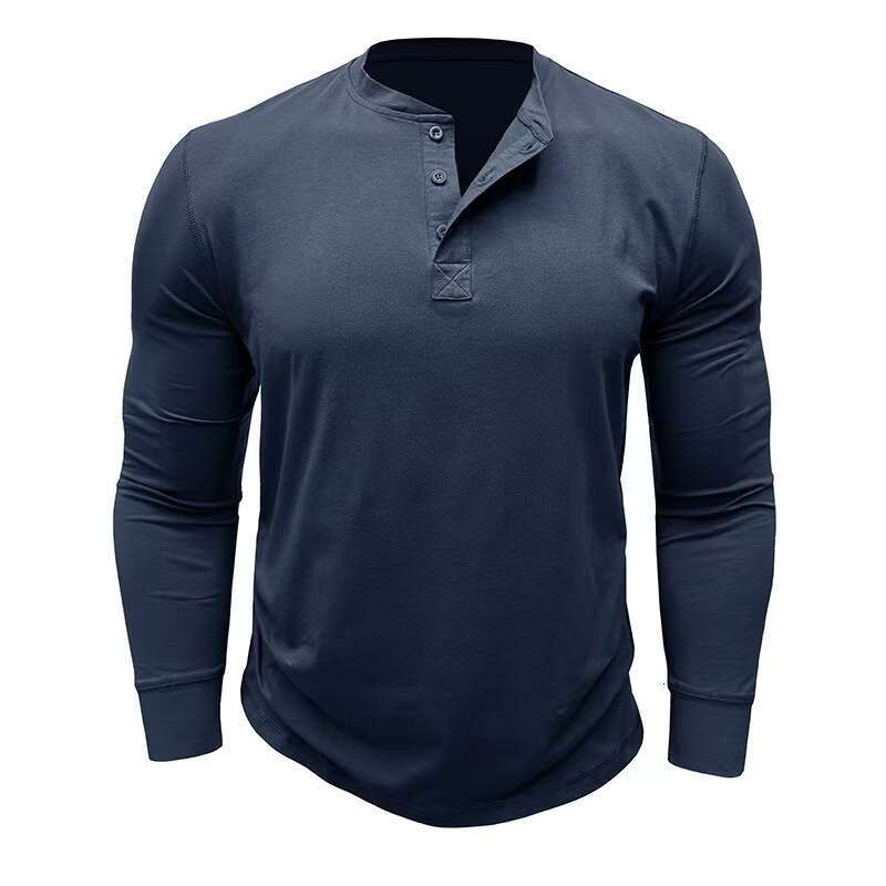 Amazon pure cotton base Henry shirt, European and American cross-border men's round neck long sleeve T-shirt