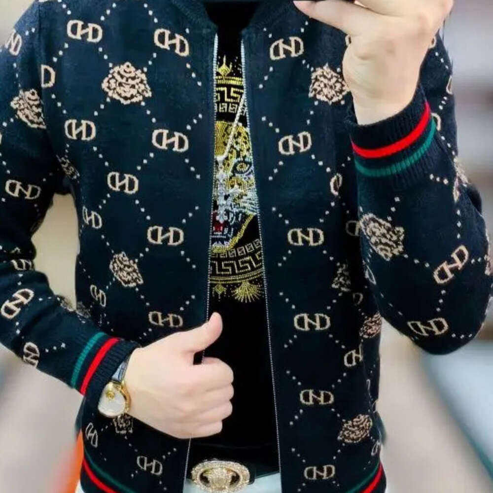 High Quality Autumn And Winter New Knitted Jacquard Men's Jacket Trendy Fashion Slim Cardigan Sweater