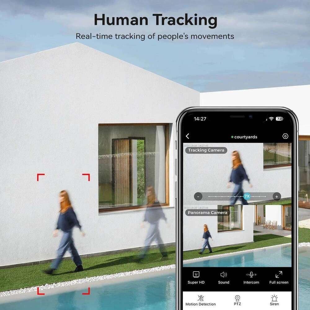 PEGATAH 15MP WiFi Security PTZ Outdoor Dual Screen 10X Zoom Human Detection 10MP Surveillance Video IP Camera O-Kam Pro 26W0306