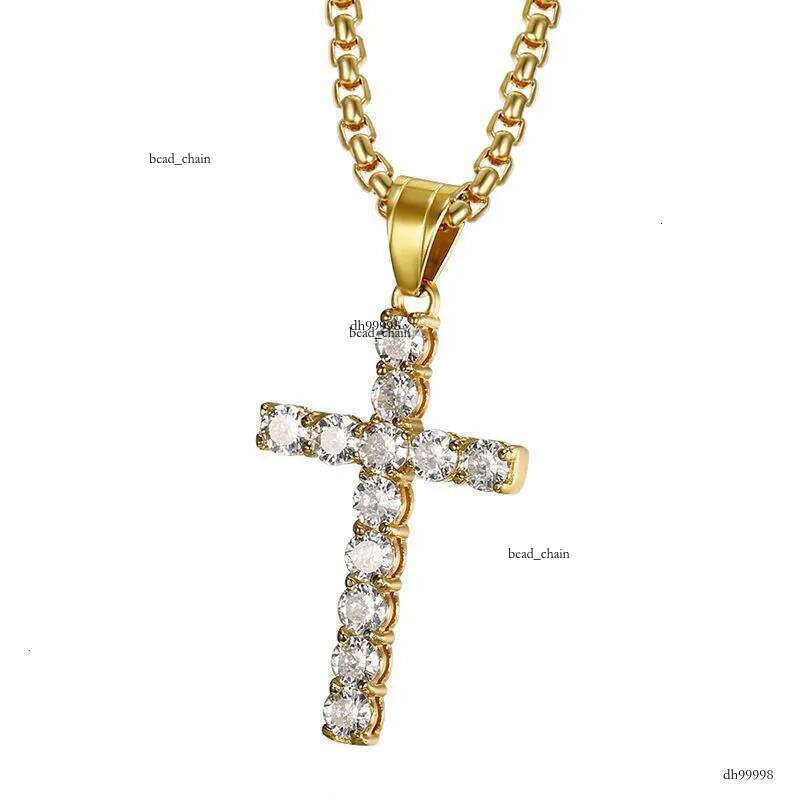 Full Zircon Titanium Steel Cross Pendants Gold Sier Color Necklace Jewelry For Men Women