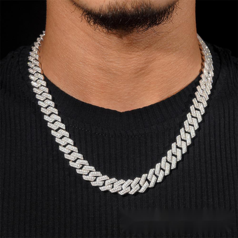 Hip-hop new style s925 silver fully inlaid with moissanite 125mm crescent Cuban chain mens trendy necklace accessory