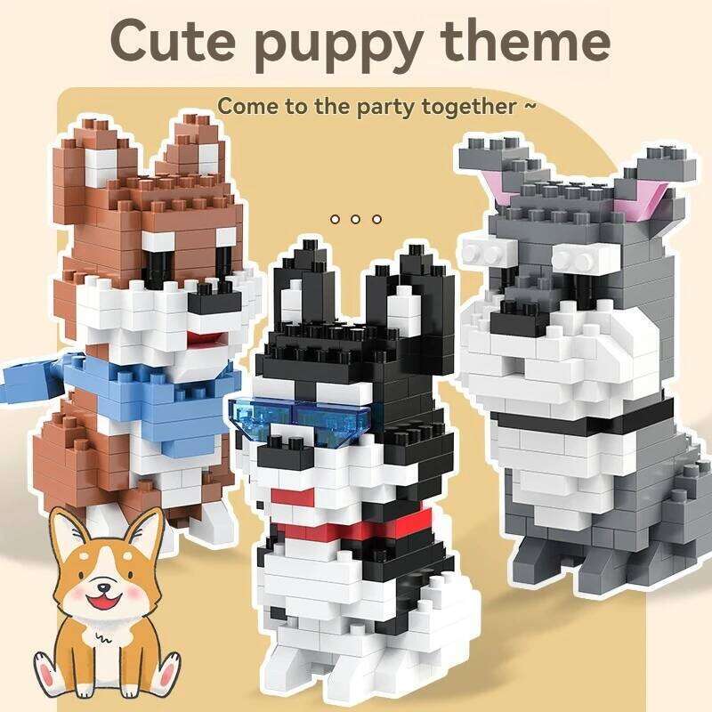 Creative 8 Styles Small Dog Micro Building Blocks Set Particles Cartoon Animal Model DIY Assembly Bricks Kids Birthday Gift Toy Z260305