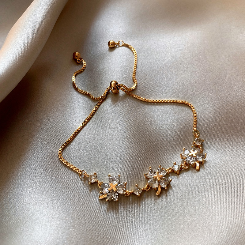 18k real gold plated simple zircon flower bracelet, light luxury high-end feel, fashionable and exquisite versatile women's jewelry