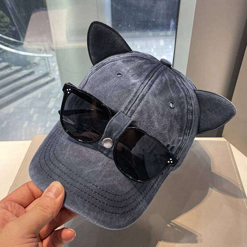 New Cat Ears Sunglasses Baseball Cap Y2K Cotton Washed Pilot Snapback Caps Gorras Women And Men Outdoor Sunshade Sun Hats Unisex Y260304