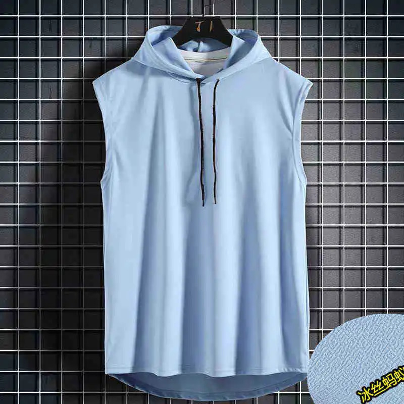 Men Tie Collar Hooded Sleeveless Vests Male Summer Loose Solid Hip Hop Tee Shirt Tops AYH-01 260306