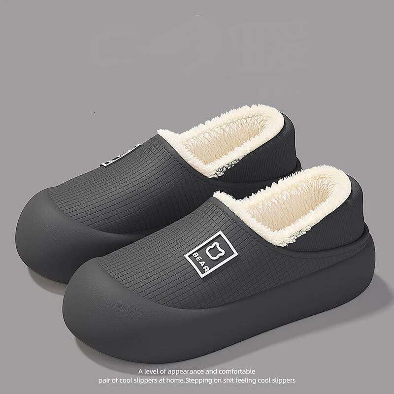 Litfun Winter Fluffy Women's Platform Soft Sole Waterproof Anti-slip Slides Plush Lining Warm Slippers For Women
