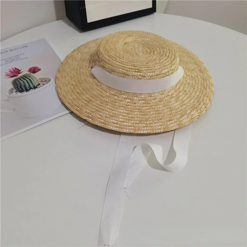Childrens Ins Straw Hat Color Ribbon Large Brim Sun Hat Niche n Raffia Sun Hat Beach Panama Flat Top Cap 260228