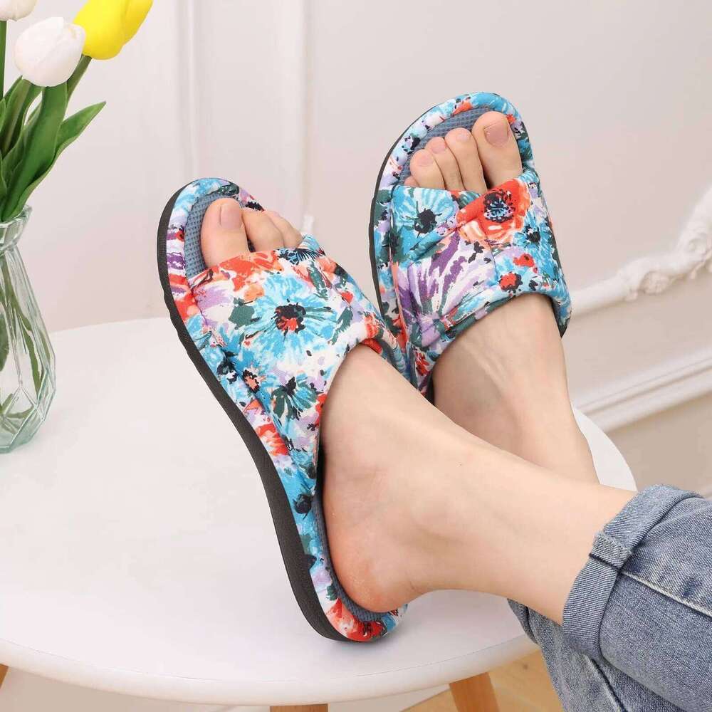 Litfun Winter Cotton Waffle For Women Breathable Indoor Adjustable Slides Slip On Open Toe Slippers With Arch Support