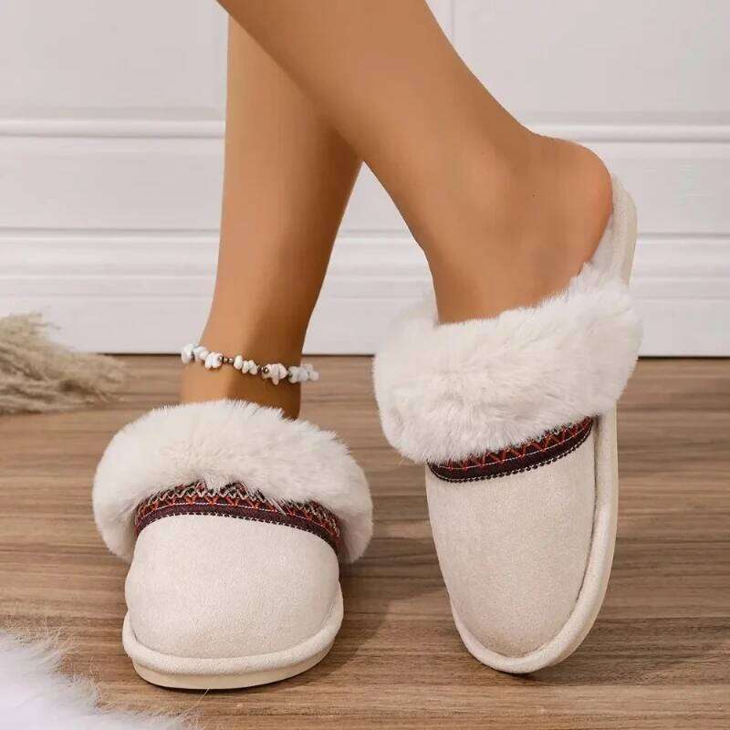 Winter 2025 new warm for women fluffy suede home slippers comfortable indoor anti slip outdoor cotton shoes