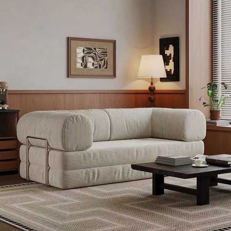 Modern Style Fabric Double Sofa Bed Compression Sectional Sofa Foldable Design for Home Living Room