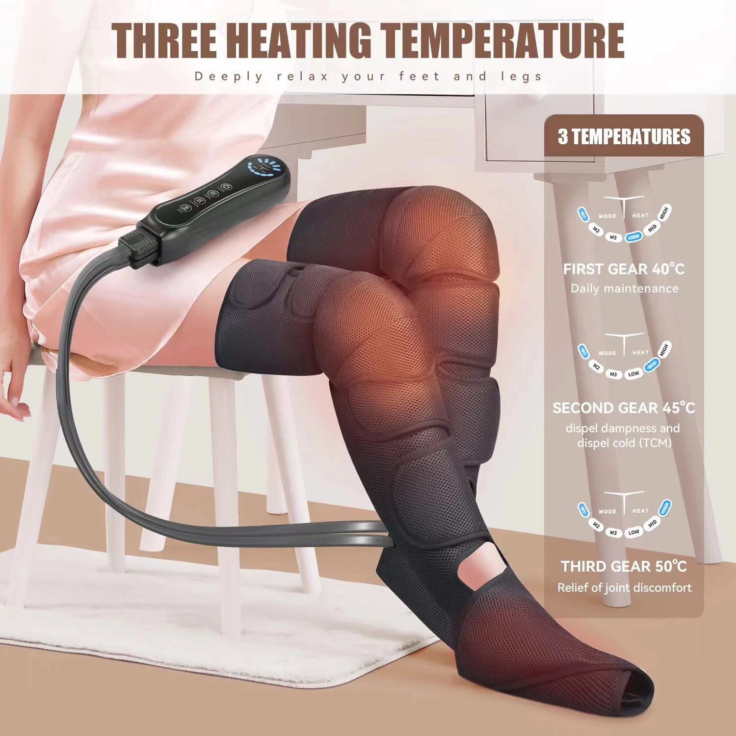 Air Compression Leg Massager Foot Calf Machine Blood Circulation Relaxation Instrument Long Airbag Vibration Heating Knee Tool 260304