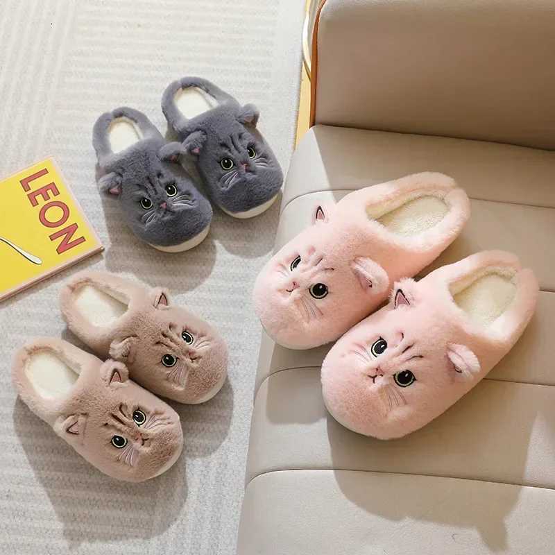 Comemore Cute Cat Slippers Fluffy Furry Women Home Platform Slippers Men Winter Plush Slides Indoor Slippers Lovely Cotton Shoes S260305
