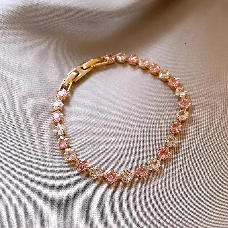 Bracelet Starlight Sweet Style Pink Zircon Bracelet For Women High-Value Student Party Super Sparkling Bracelet