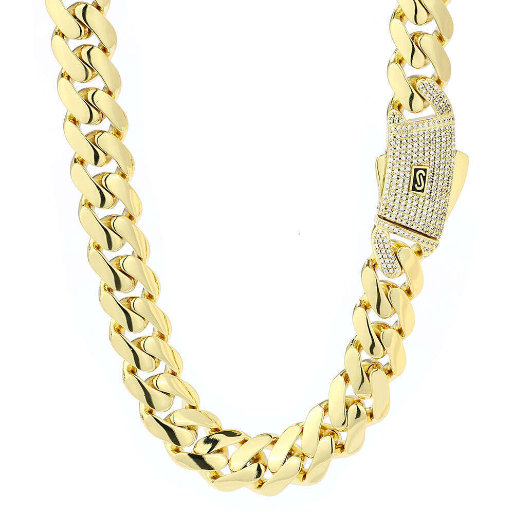 European and American Hip-Hop Cross-Border 14K Gold Smooth Cuban High-Quality Trendy Men's Jewelry Personalized Necklace Customization