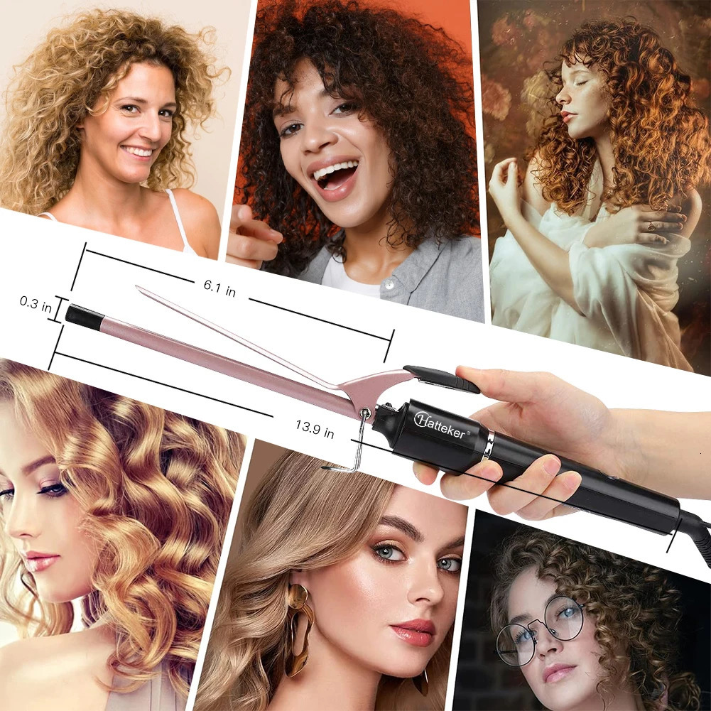 Hatteker 9mm Professional Hair Curler Ceramic Barrel Iron Smart Auto-Off Womens Wet/Dry Constant Temperature Protection Tool 260305