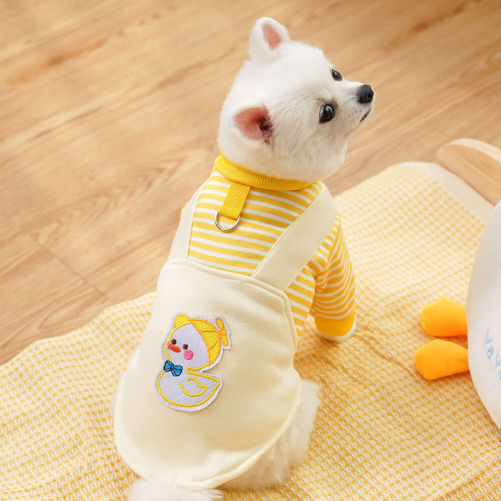 Famous pet dog clothes, cat autumn and winter velvet dog hoodie, cat supplies, striped duck, medium-sized dog, Kefa Dou, can be pulled pupakaIK