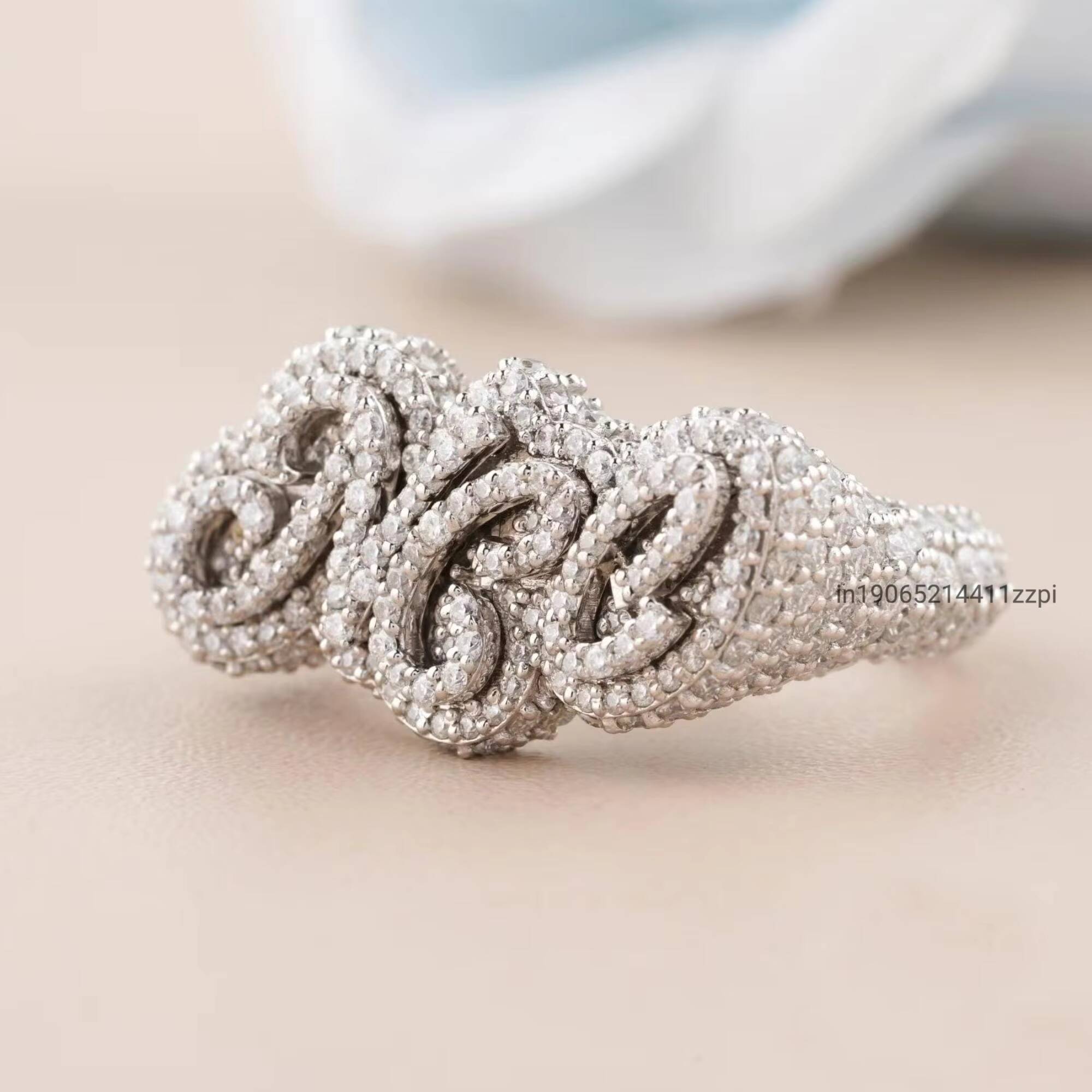 Ice Out Real Moissanite Hip Hop Custom Name Ring Personalized Moissanite Diamond Ring in 14K Rose Gold Over Silver