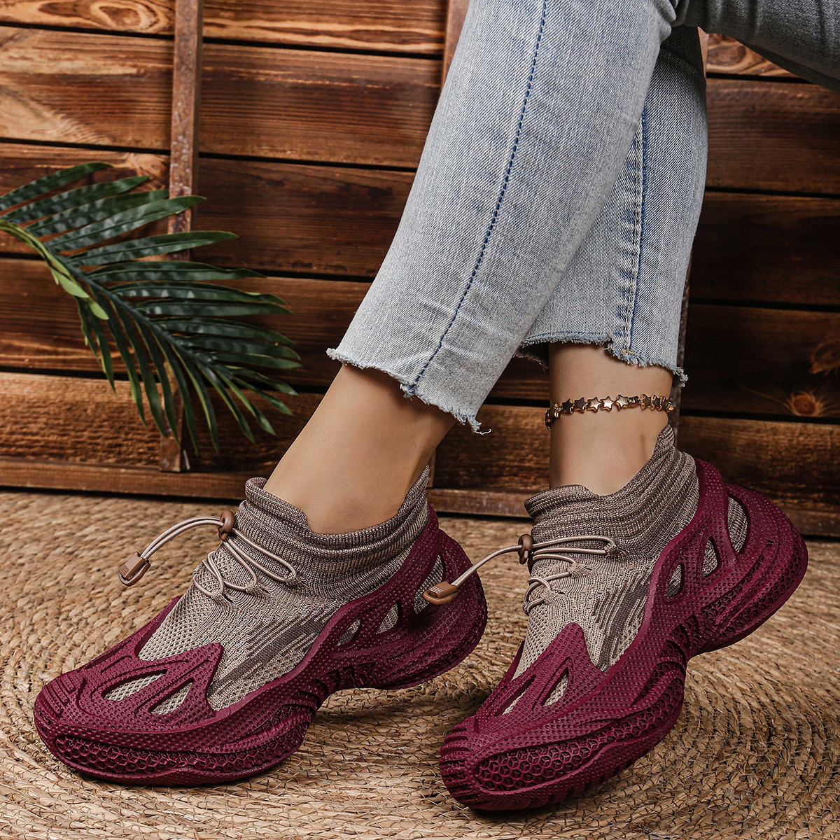 Women's Designer Shoes New Breathable Mesh Sports Shoes Trendy One Foot Casual Thick Soled Sports Shoes Sport oes Breathable Me Slip-On Low-Top C