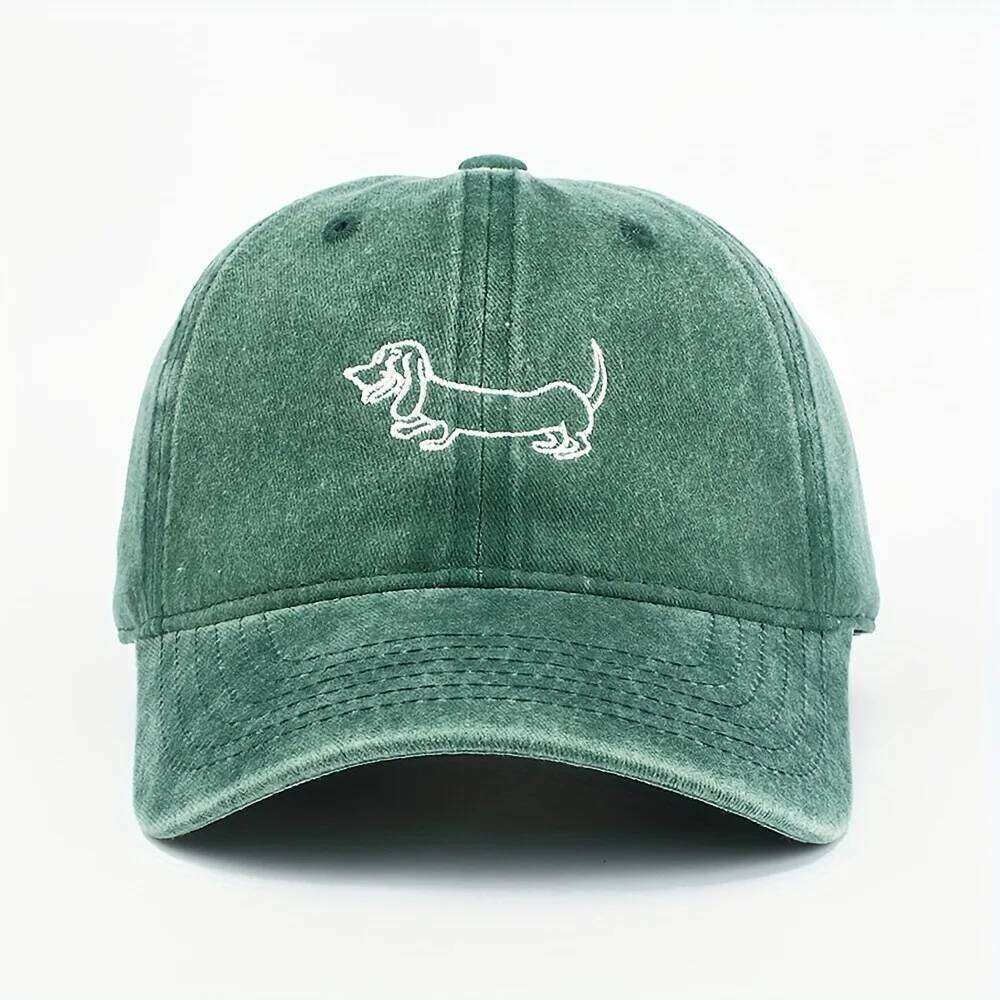 Dog Patterned Embroidered Baseball Cap Men Women Vintage Washed Cotton Hip Hop Streetwear Sun Hats Y260304
