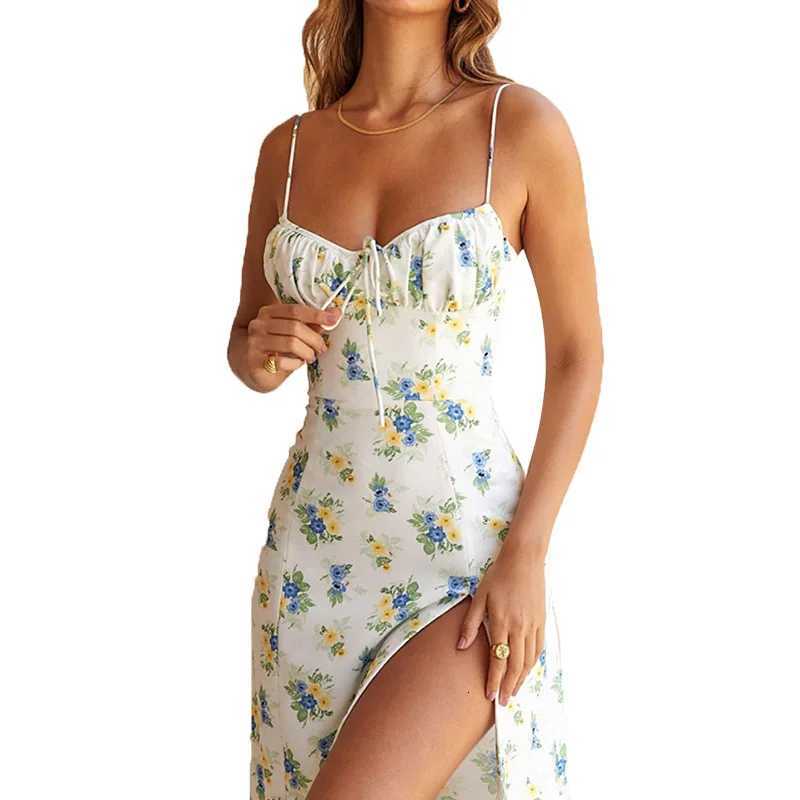 Hugcitar Women Elegant Floral Beach Vacation Bodycon Streetwear Long Dress 2024 Summer Clothes Items For Business X260306