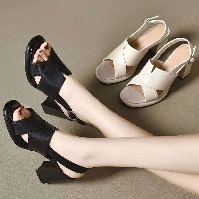 Chunky Platform Roman Heels 2026 New Women's Open Toe Block Heel Sandals | Ankle Strap Faux Leather Party Shoes