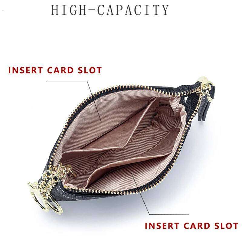 Womens Brand Geometric Design Coin Puzzle Money Bag Small Wallet with 2 Keychain Women Genuine Leather Zipper Change Purse C260304