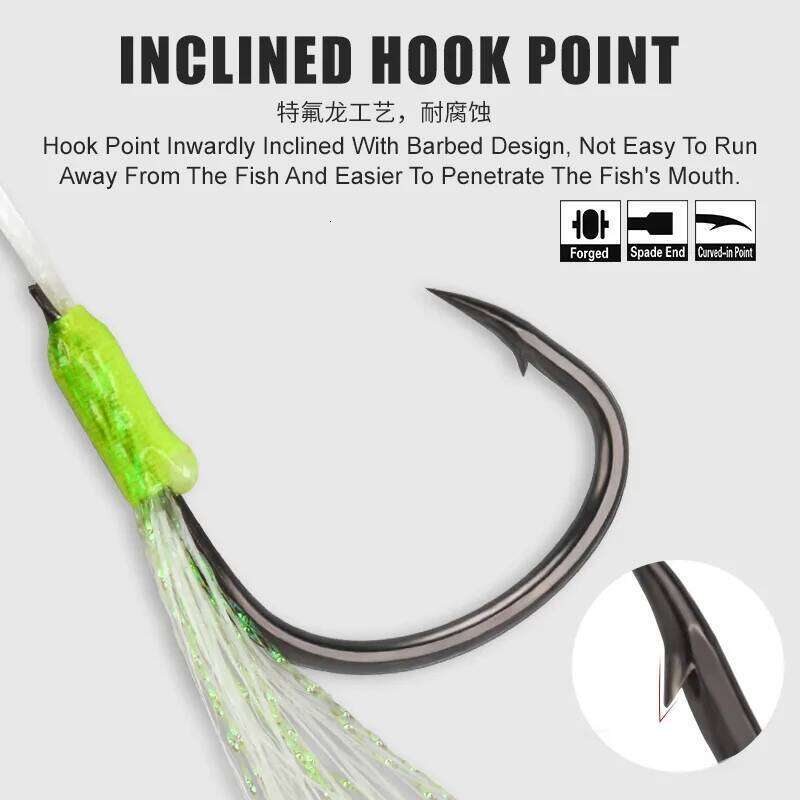 TEASER HK008 HK009 2pcs/bag Saltwater Luminous Slow Jigging Assist Hook 1/0 2/0 3/0 4/0 High Carbon Steel Sea Fishing Hooks S260305