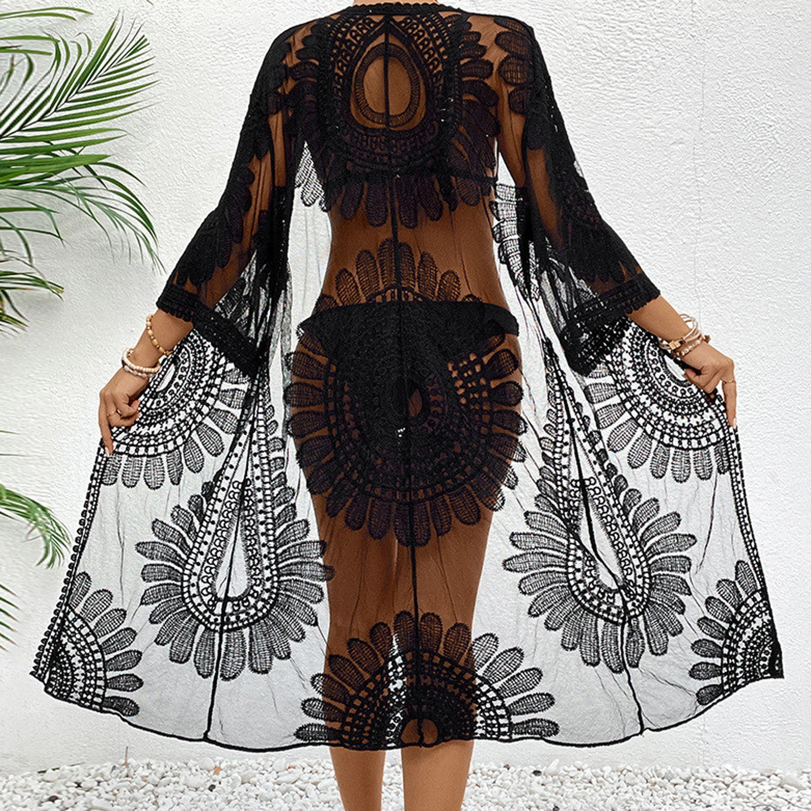 Mesh Flower Bikini Cover Ups for Women Floral Embroidery SeeThrough Lace Beach Kimono Swimsuit Bathing Suit Summer Clothes 260228