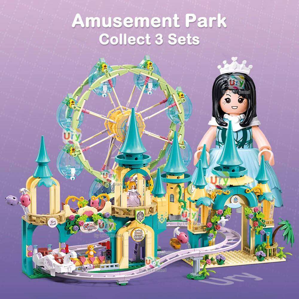 Sluban Friends City Amusement Shuttle Castle Roller Coaster Ferris Wheel Model Building Blocks Set DIY Toy for Girl Gift Z260305