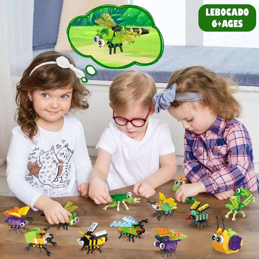 12 in 1 Pre Filled Insect Block Set-12 Pcs Mini STEM Building Blocks Toys, Classroom Prize Toys Z260306