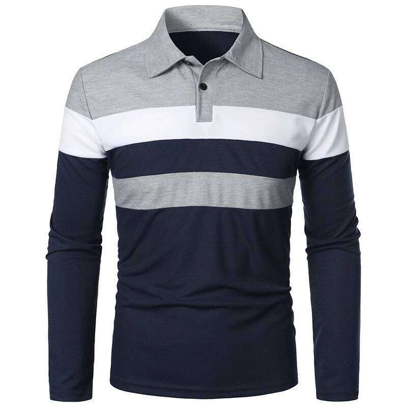New Long Sleeve Tshirt Splicing Polos Tee Business Breathable Streetwear Basic Lapel Tops Lightweight T Shirts for Men 26H0306