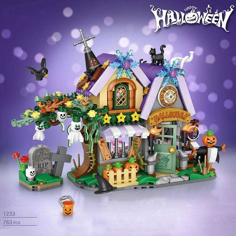 Mini Building Blocks Halloween Haunted House Pumpkin Scarecrow Monster Grave Garden Model Assemble Toys Gift Home Decoration Z260306